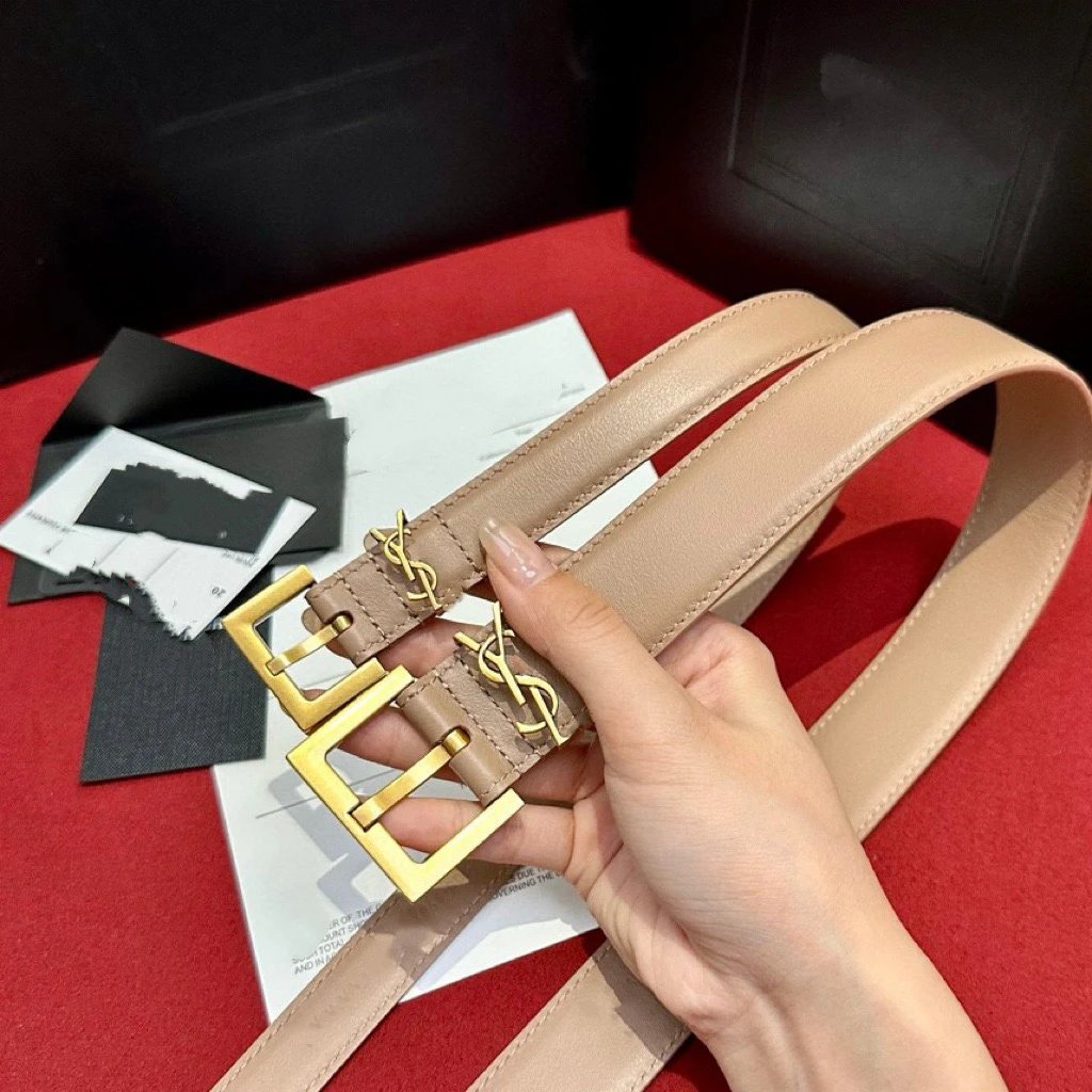 Saint Laurent Monogram Belt Tan Leather 2cm and 3cm Width Belts - 9