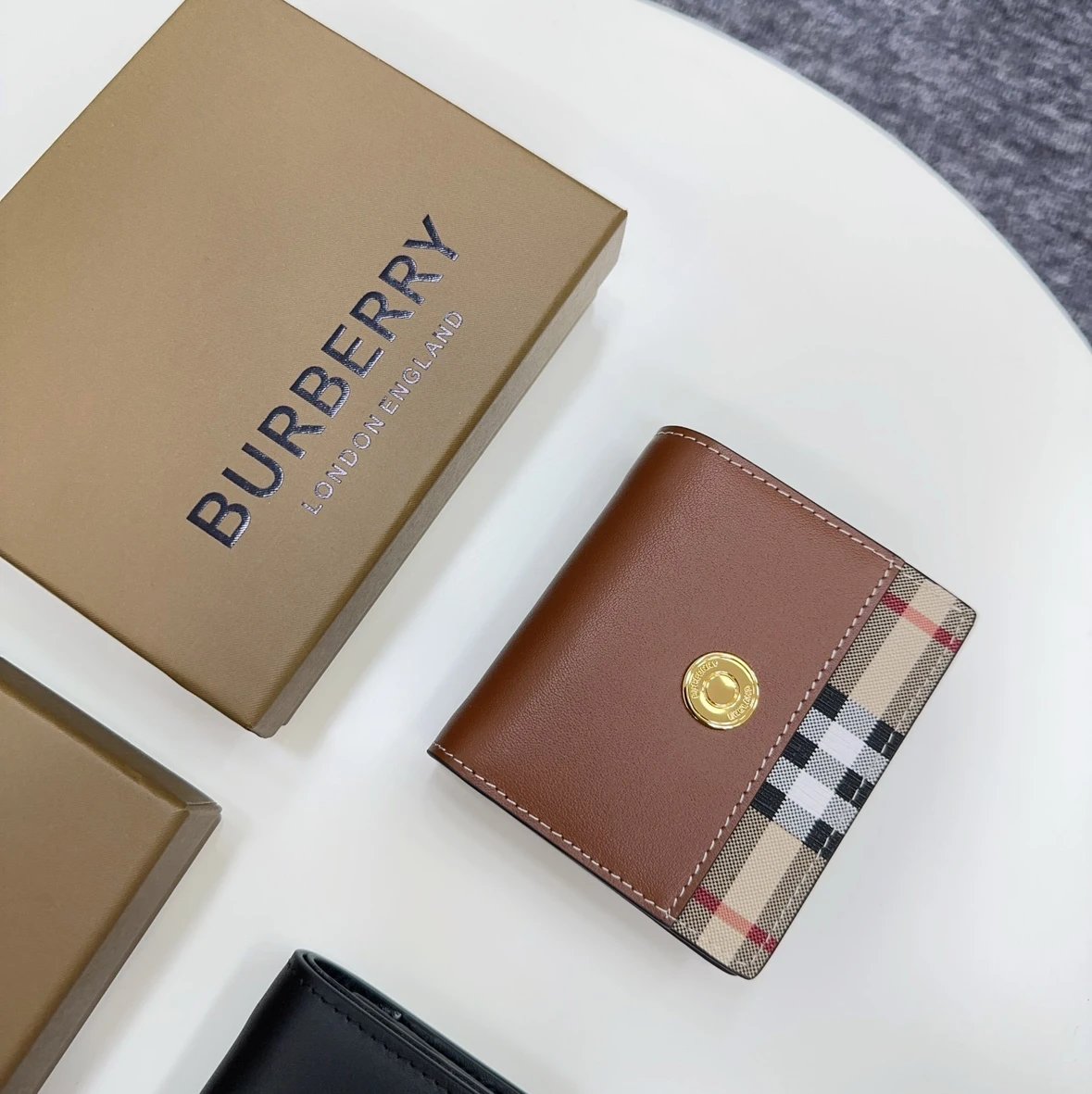 Burberry Horseferry Check Card Holder Black and Beige Wallet - 6