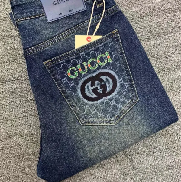 Gucci GG Logo Patchwork Denim Jeans Blue - 1