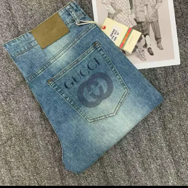 Gucci GG Logo Washed Blue Jeans - 1