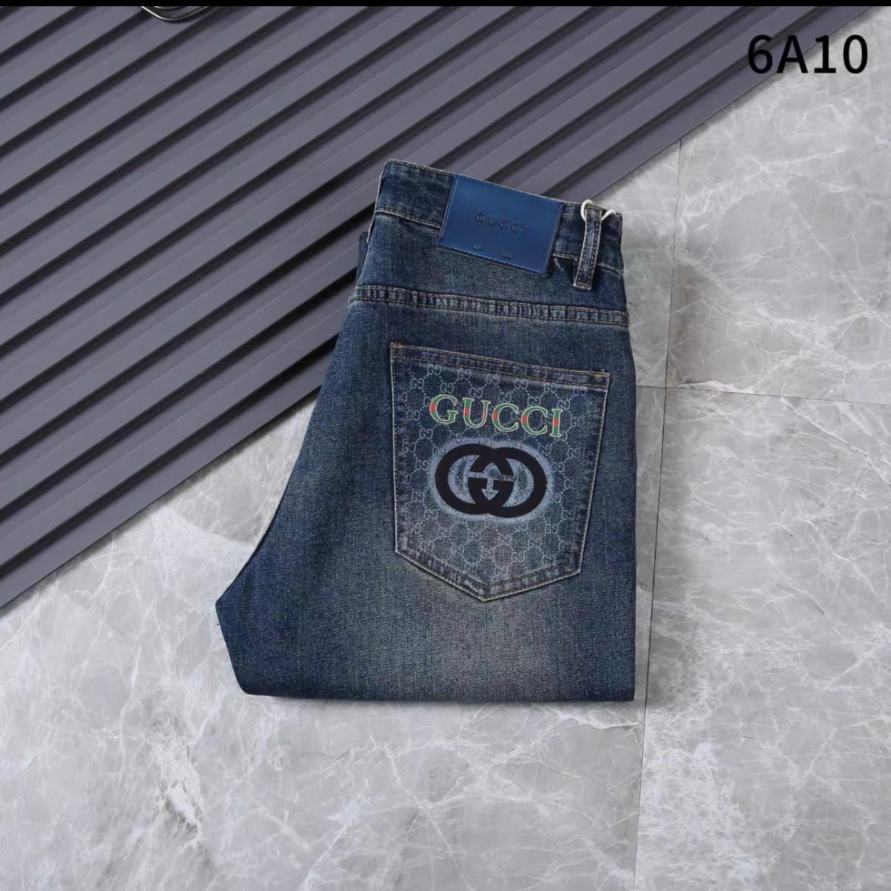 Gucci GG Logo Patchwork Denim Jeans Blue - 1