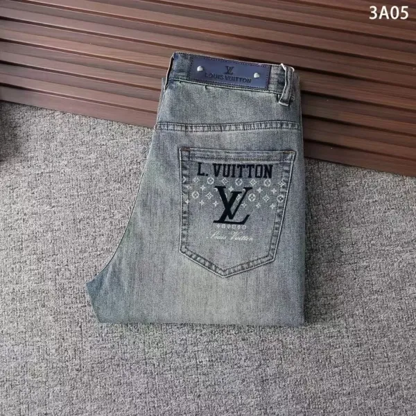 Louis Vuitton Monogram Embroidered Denim Jeans Gray - 1