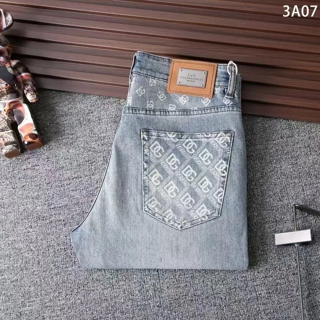 Dolce & Gabbana Monogram Print Light Wash Jeans - 1