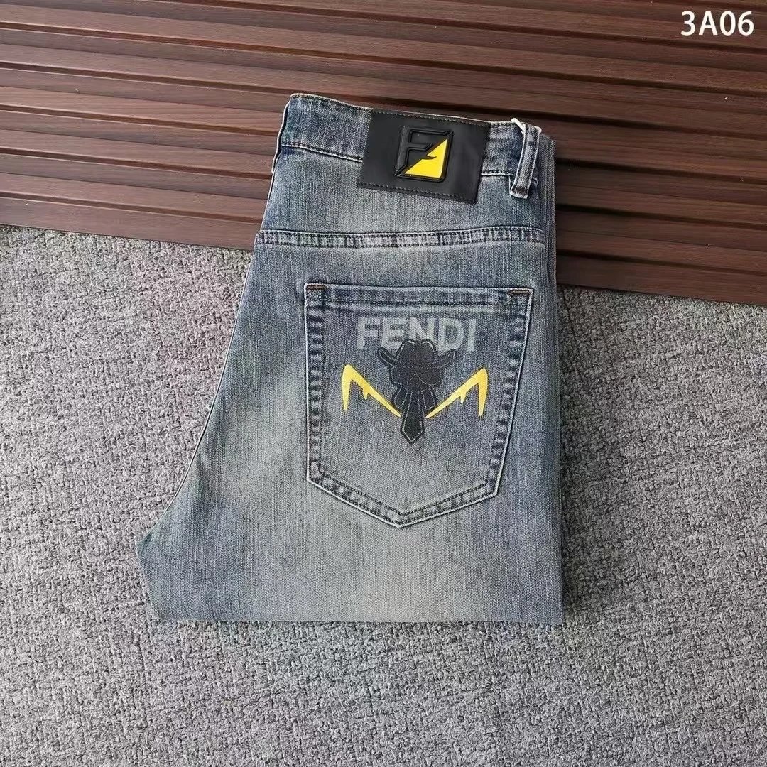 Fendi Monster Logo Embroidered Denim Jeans - 1