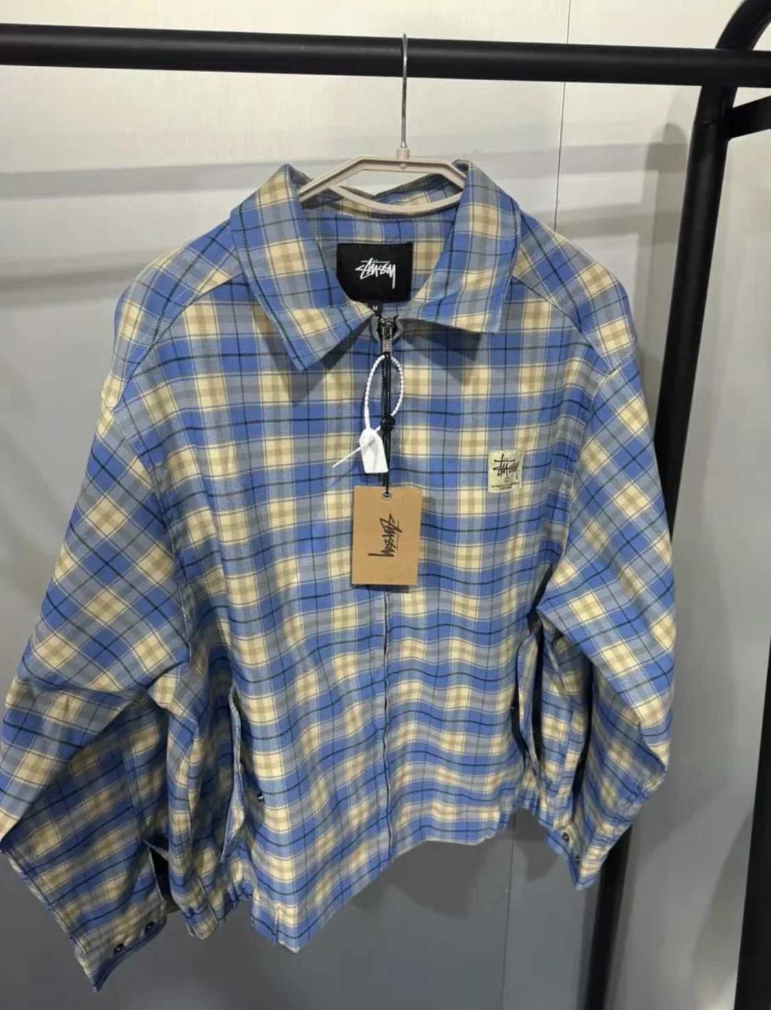 Stussy Stussy blue plaid lapel coach jacket jacket wear classic style cleanfit s