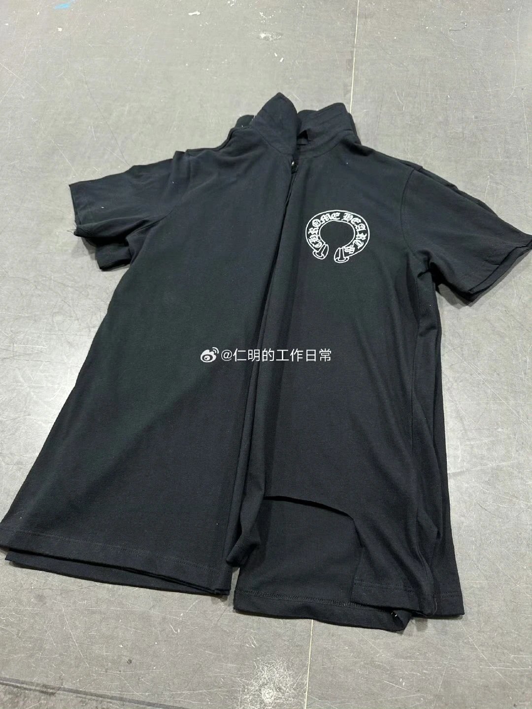 Chrome Hearts Men's Black Horseshoe Polo with Silver Button & Gothic Logo 1
