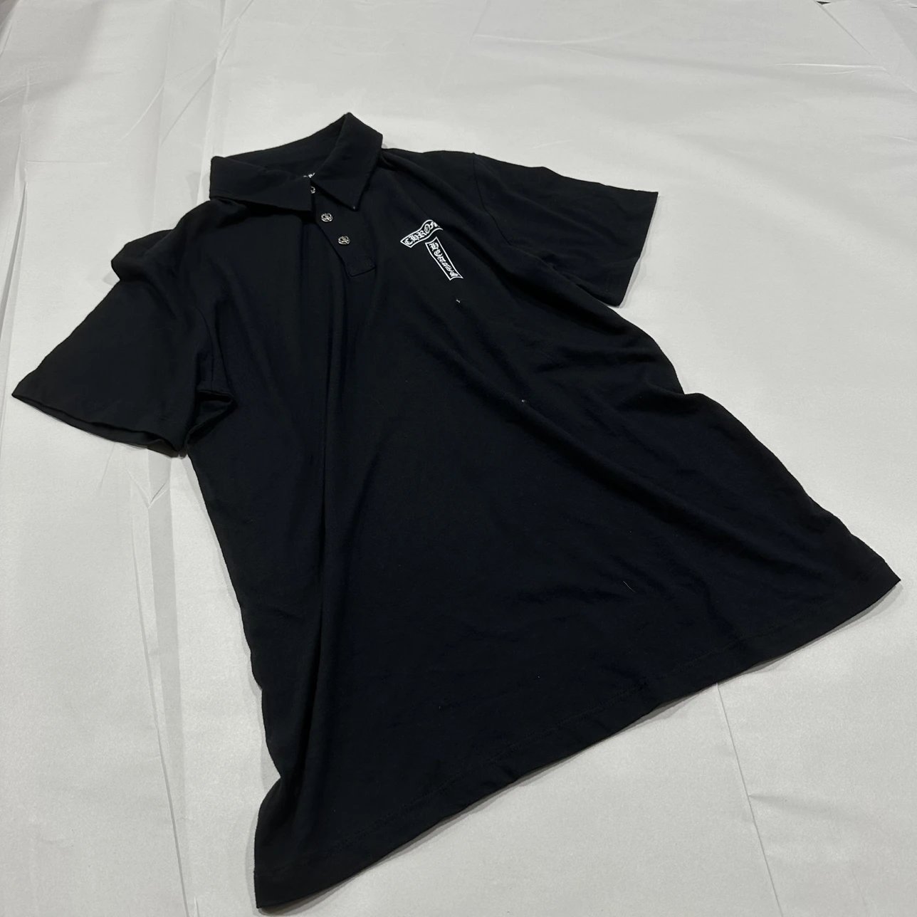 Chrome Hearts CH T-Bar Silver-Button Black Polo Shirt, Short Sleeve 1