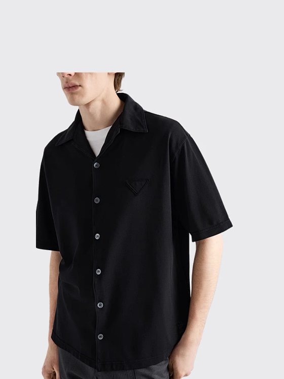 PRA new short shirt/natural shell button/pearl cotton