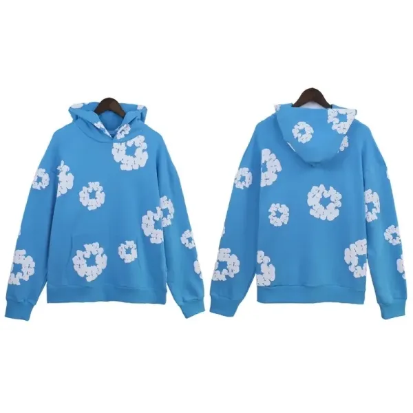 Design Floral Print Oversized Hoodie Blue - 1