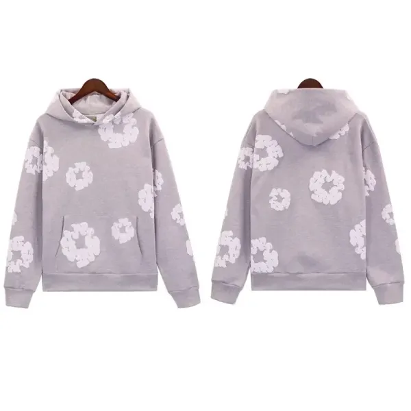 Design Floral Print Gray Hoodie - 1
