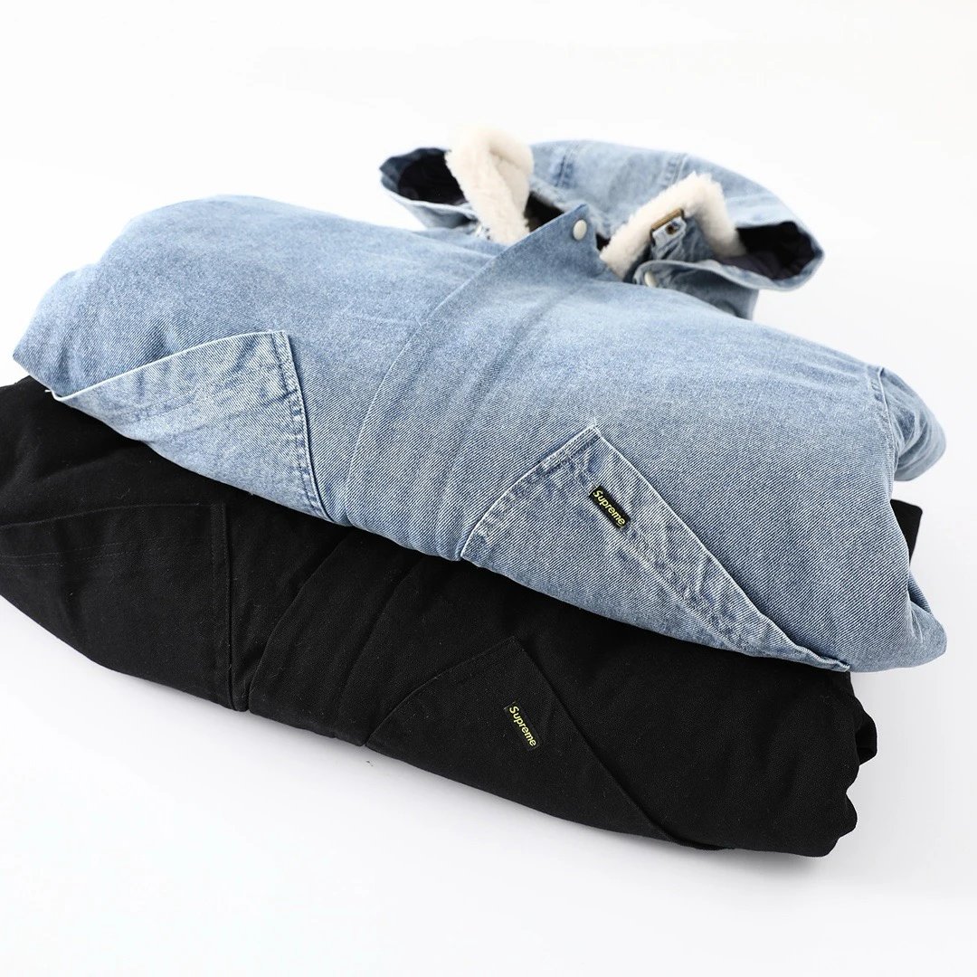 Supreme Denim Black And Blue Hooded Bomber Jacket