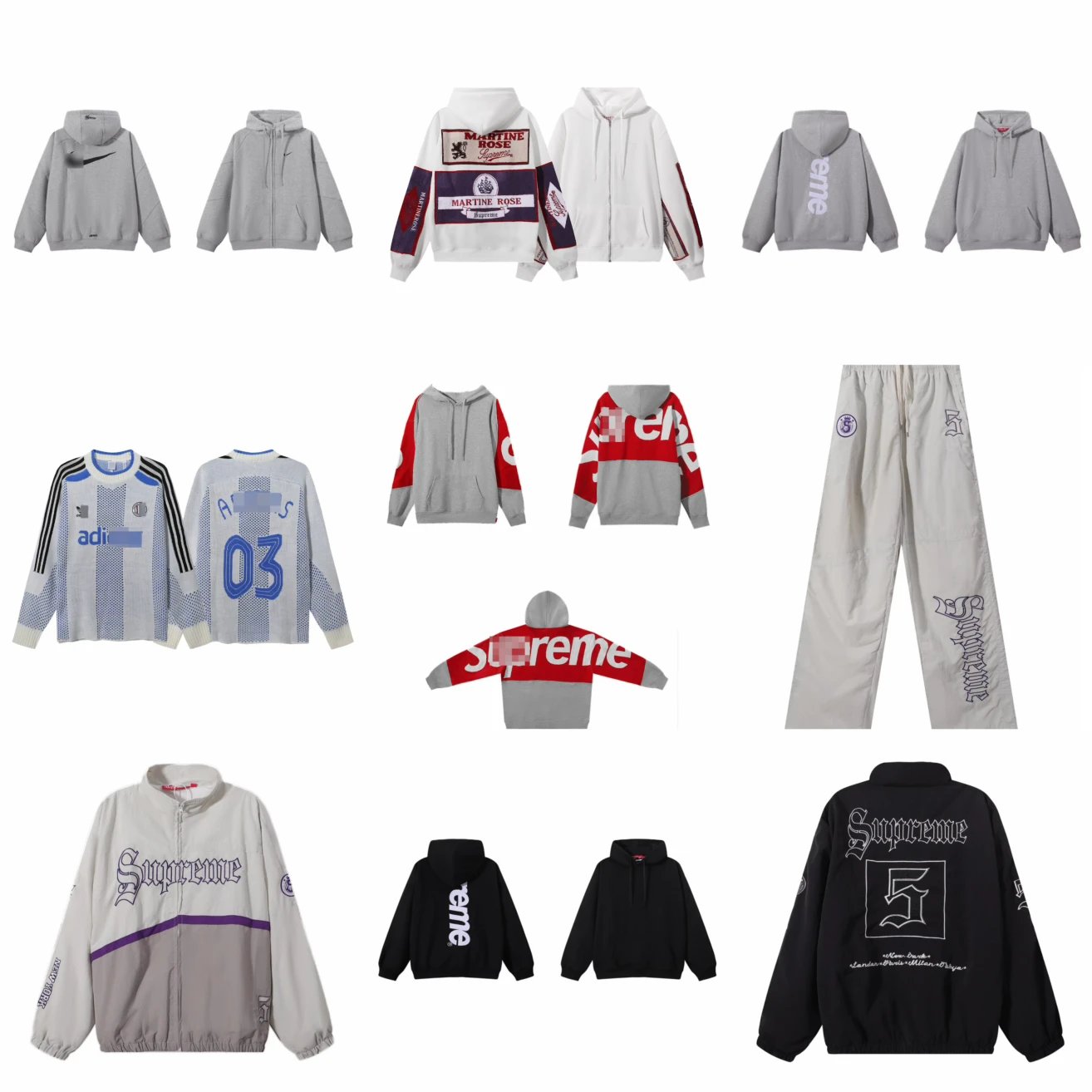 Supreme Black Hoodie and White Supreme Jacket Set