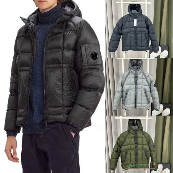 Men's Cotton Quilted Plaid Badge Lens American-Style Puffer Hoodie for Outdoor