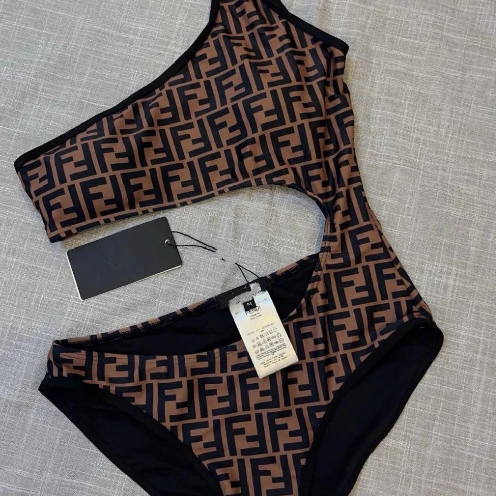 Two F Letter Print One-Piece Swimsuit