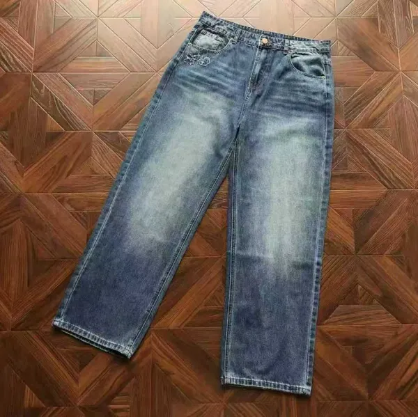 Design Wide-Leg Distressed Blue Jeans - 1