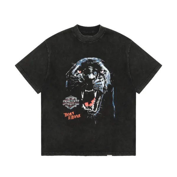 Decades x Born To Roar Panther Graphic Washed Black T-Shirt - 1