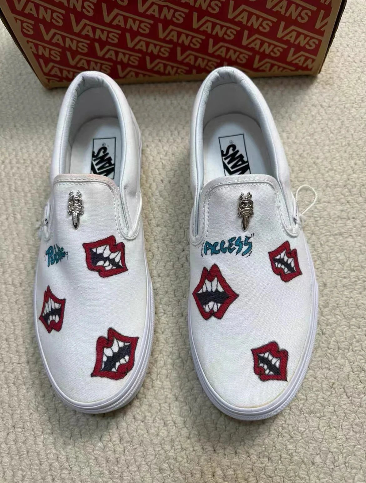 In Stock, Ships Within 24h - Chrome Hearts Vans Red Lip Print - Runs Large, See Details Below