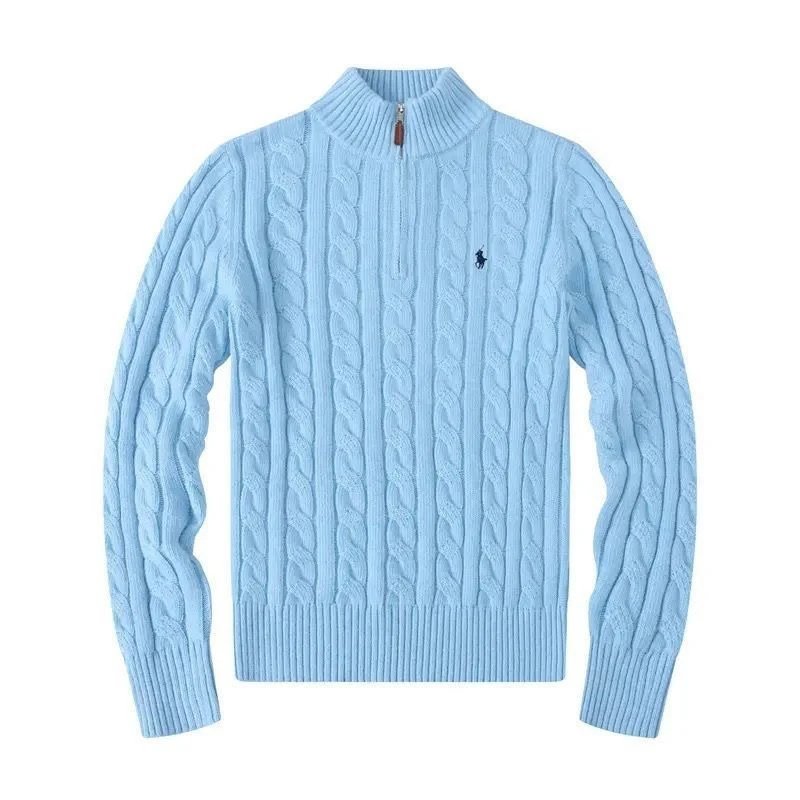 Light Blue Cable Knit Zip-Up Sweater