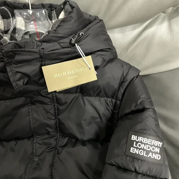 Burberry Down Jacket Black with Classic Check Hood - 7