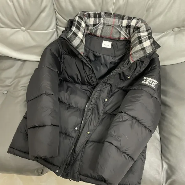 Burberry Down Jacket Black with Classic Check Hood - 6
