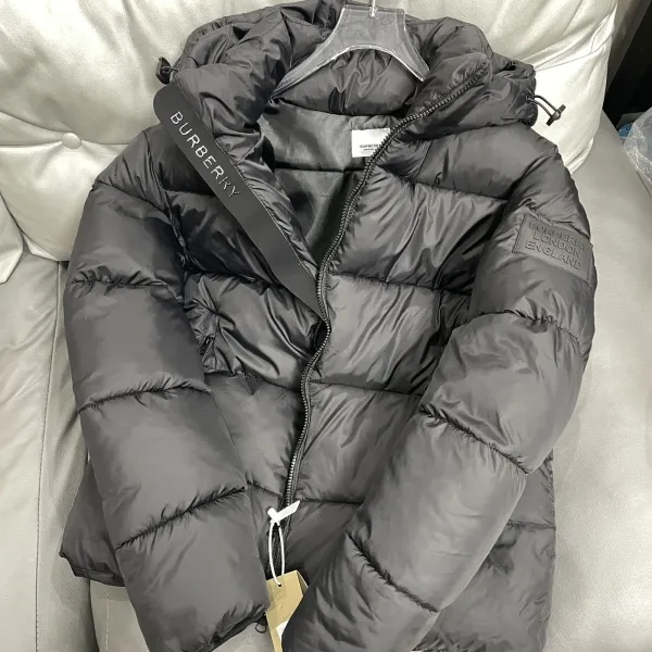 Burberry Down Jacket Black with Classic Check Hood - 12