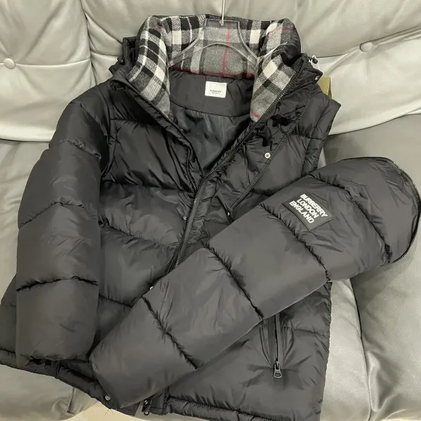 Burberry Down Jacket Black with Classic Check Hood - 8