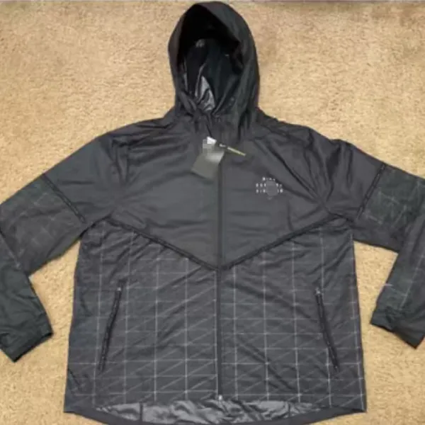 Nike Windrunner Hooded Jacket Black Grid Pattern Windbreaker Outerwear.windbreaker - 1
