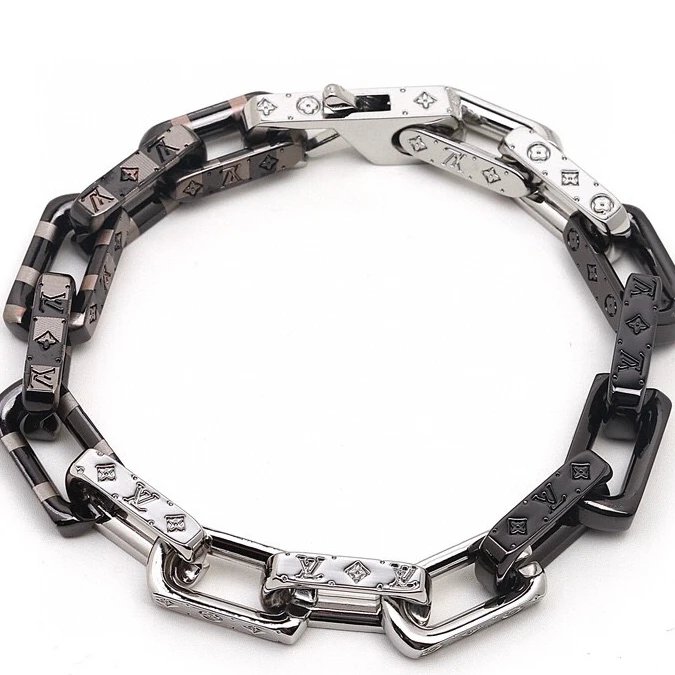 Louis Vuitton Chain Link Bracelet Black and Silver Metal Bracelet Jewelry