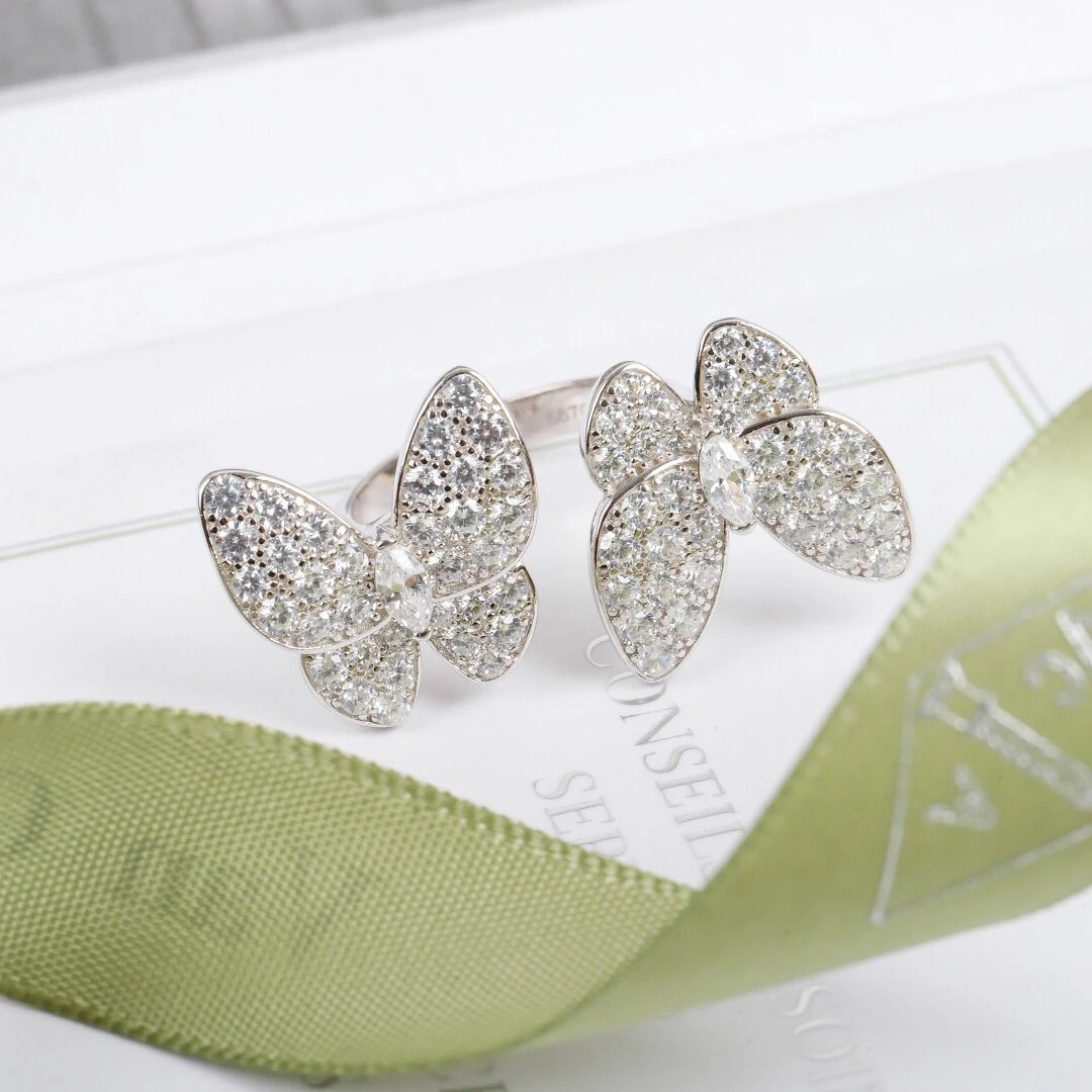 Design Butterfly Pavé Diamond Ring Set Silver Jewelry - 5