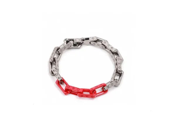 Louis Vuitton Chain Link Bracelet Red and Silver Jewelry - 9