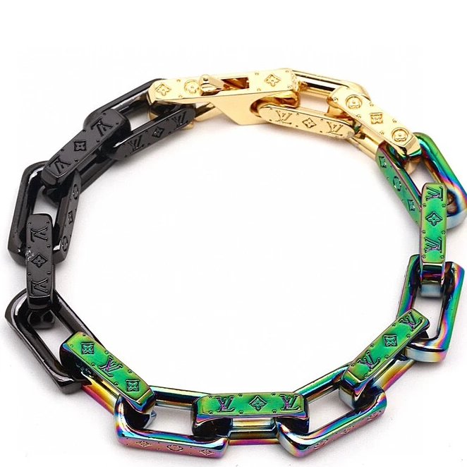 Louis Vuitton Chain Bracelet Multicolor Iridescent Black Gold Bracelet Jewelry