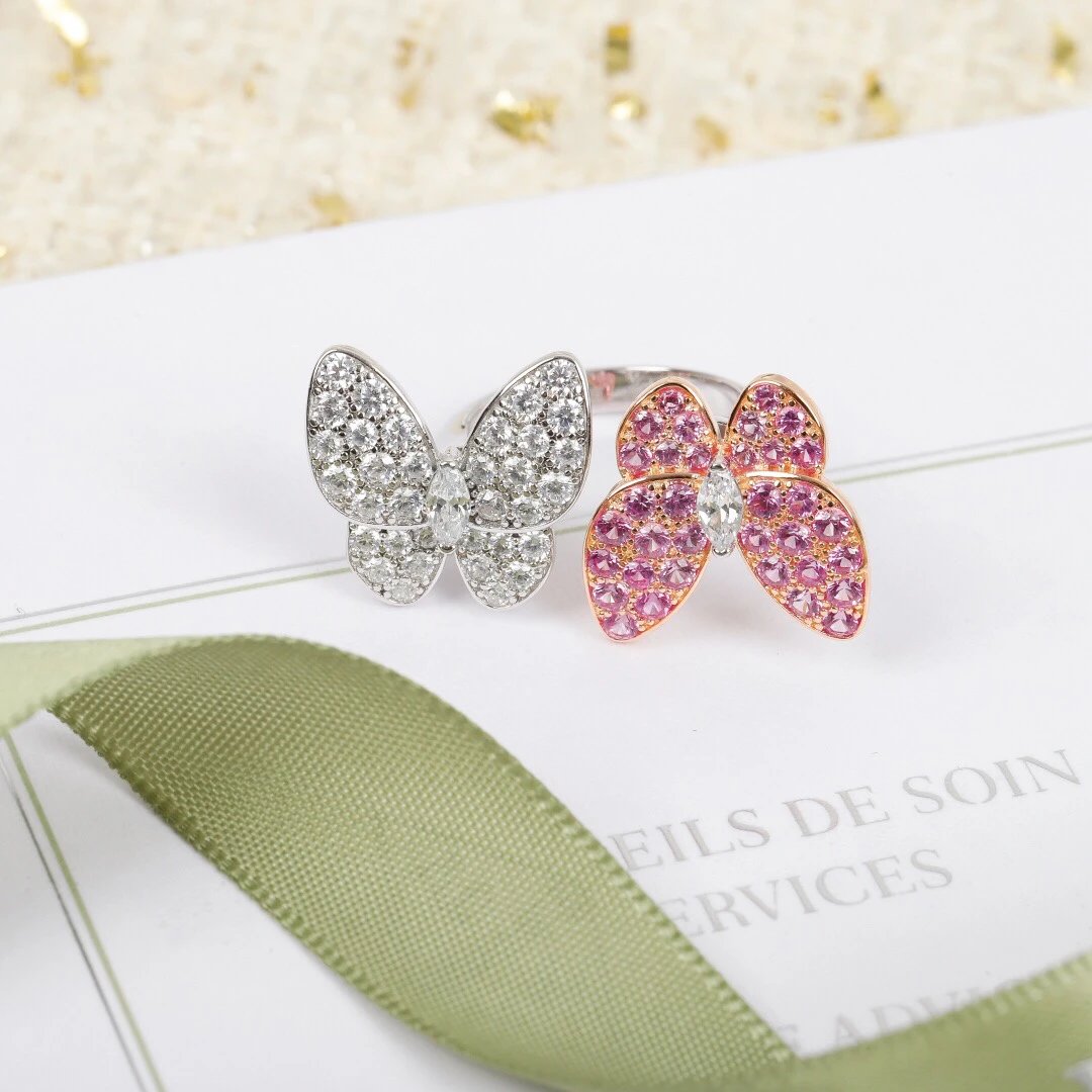 Design Butterfly Pavé Diamond Ring Set Silver Jewelry - 6