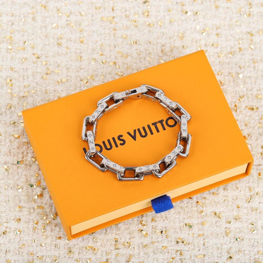 Louis Vuitton Chain Link Bracelet Red and Silver Jewelry - 4