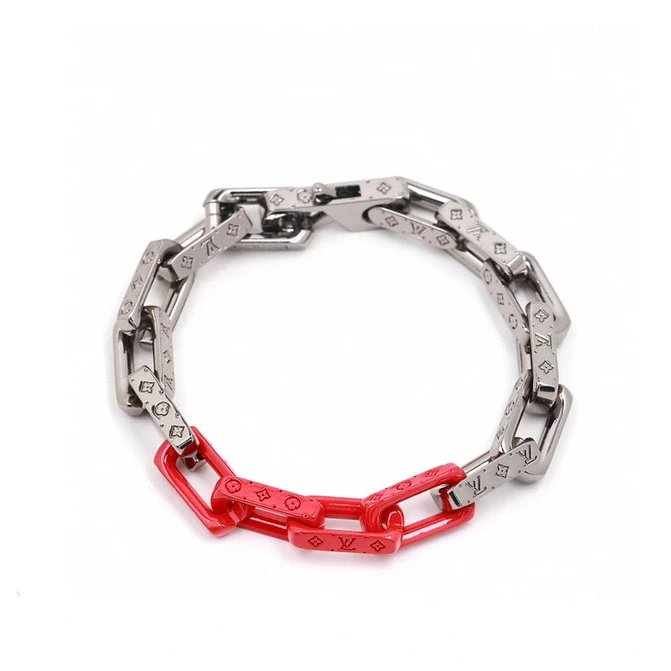 Louis Vuitton Chain Link Bracelet Red and Silver Jewelry