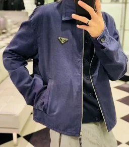 thumbnail for [Special Clearance Price, No Returns or Exchanges] 🔴 Highly recommended! PR*DA SS25 Spring/Summer Men's Collection Shirt Collar Distressed Denim Zip-Up Jacket Men's Dark Blue