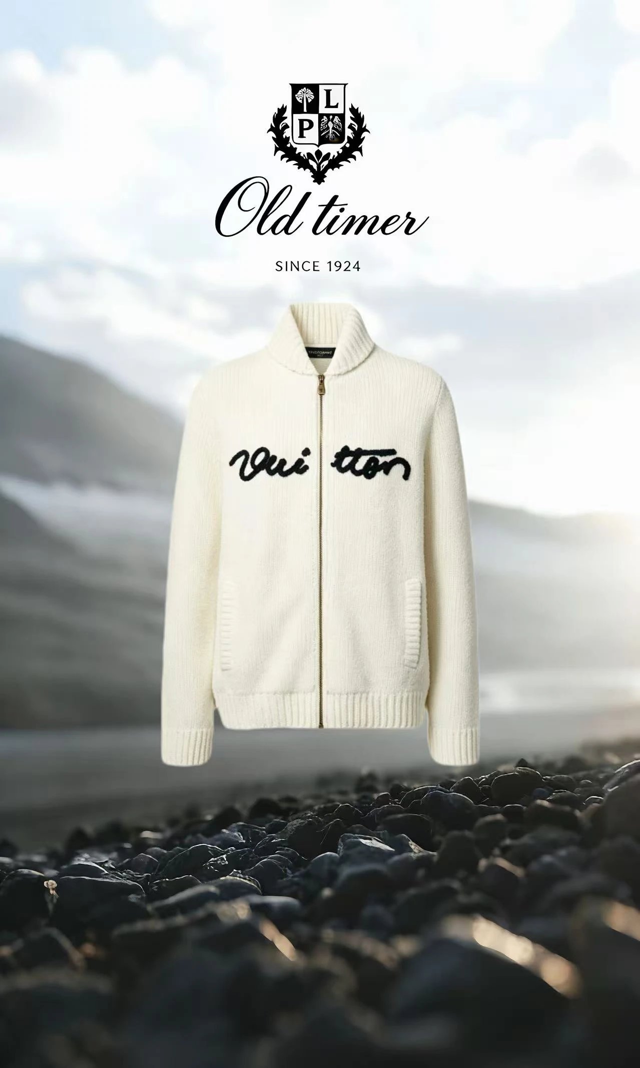 1V FW26 zipper embroidered long sleeved knitted sweater
