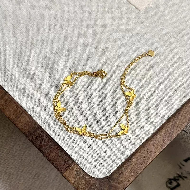 Xiaohongshu's popular stacked double-layer butterfly bracelet for women 2025 new ancient method and new Chinese style gold high-value hand jewelry 24k gold-plated