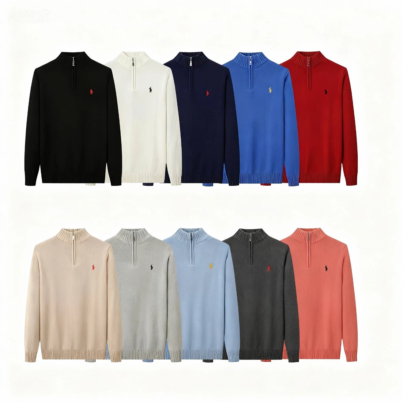 RL New Half Zipper High Collar Knitted Sweater in 10 Colors