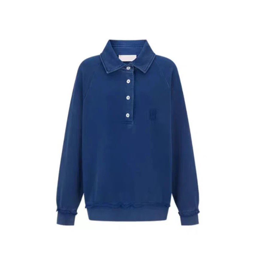 Vintage Wash Letter Polo Sweatshirt photo 3