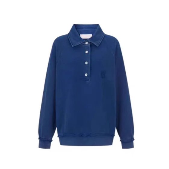 Vintage Wash Letter Polo Sweatshirt photo 2