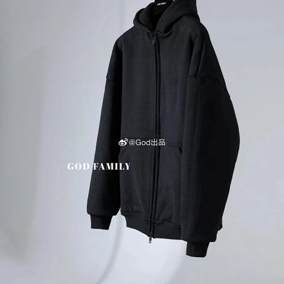 In stock God Luxury GODFAMILY | Black 3B Ski Series Heavyweight Fabric Inner Fleece Patchwork Zip Hoodie