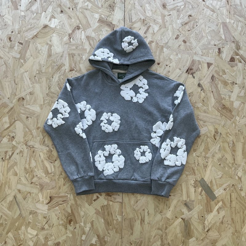 DENIM TEARS COTTON WREATH HOODIE-GREY 麻灰白印花卫衣 DT-10