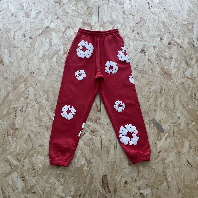 DENIM TEARS COTTON WREATH SWEATPANT-RED 红色白印花长裤 DT-20