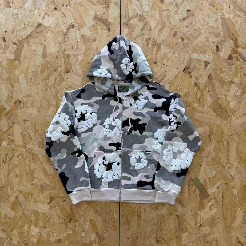 DENIM TEARS CAMO WREATH ZIP HOODIE - SNOW CAMO  黑灰雪花迷彩拉链衫 DT-39