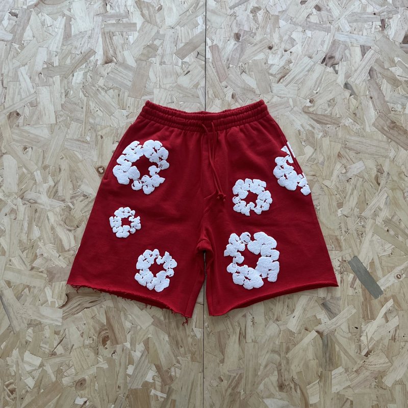 DENIM TEARS COTTON WREATH SHORT-RED  红色白印花短裤 DT-21