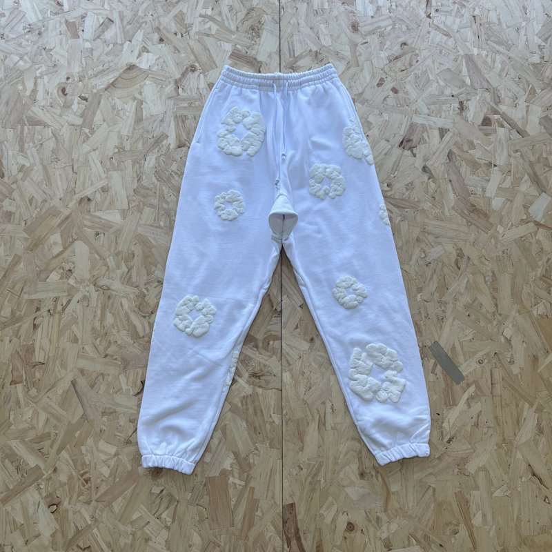 DENIM TEARS WHITE MONO ALL OVER  WREATH HOODED SWEATPANTS-WHITE 白色白印花长裤 DT-8
