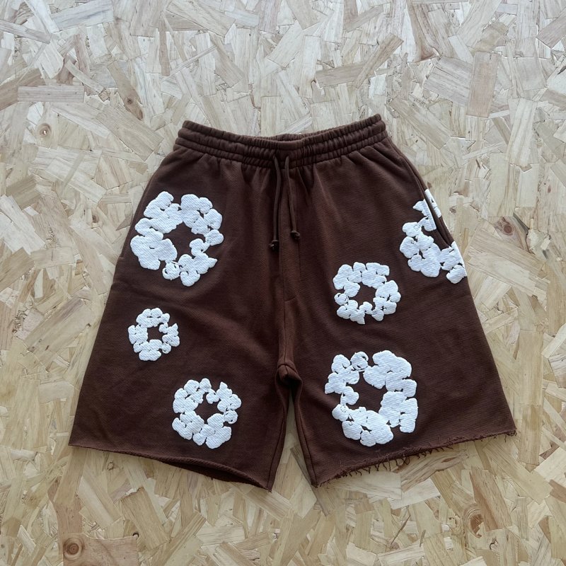 DENIM TEARS COTTON WREATH SHORT-BROWN  棕色白印花短裤 DT-15