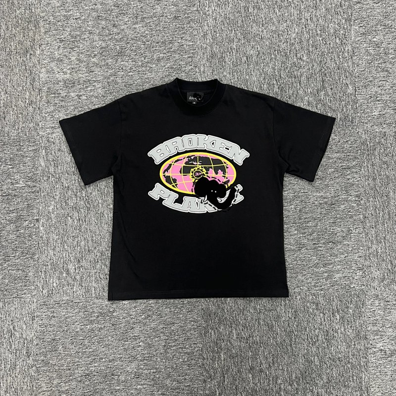 BrokenPlanet Gird T-shirt-Black  粉色椭圆印花 黑色短袖 BPM-42