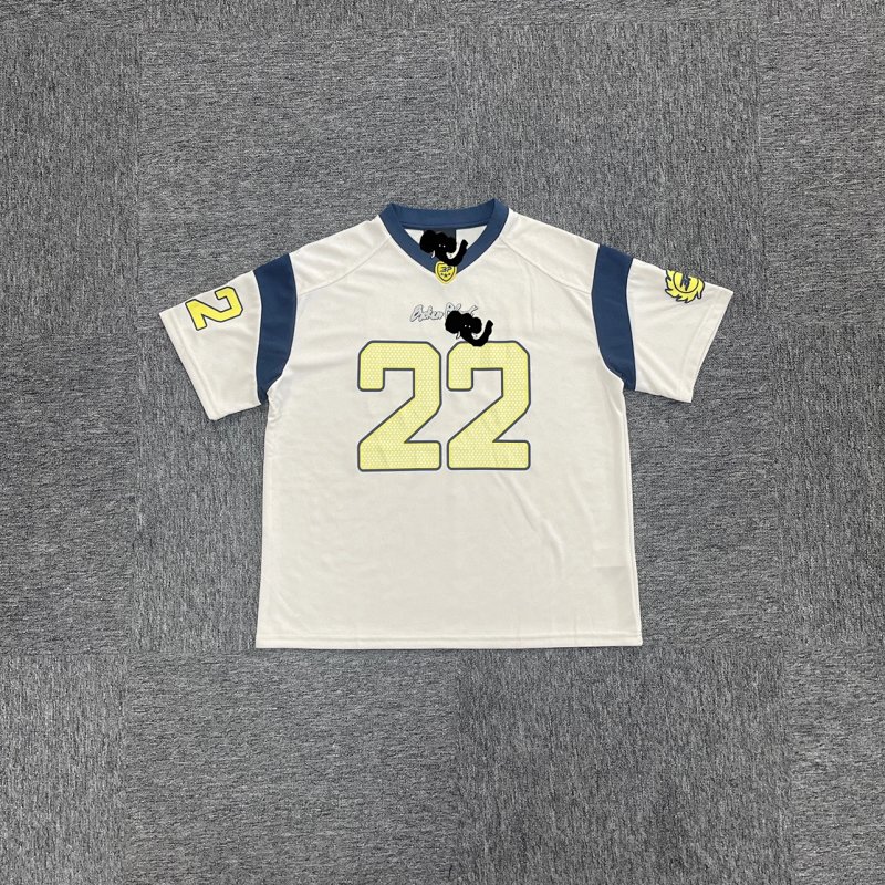 Football T-shirt-White/Blue  22印花V领 米白色球衣  BPM-48