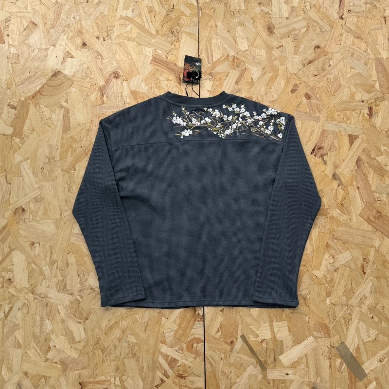 cny Blossom waffle Longsleeve anthracite 花朵刺绣 深灰色华夫格长袖 DS-2
